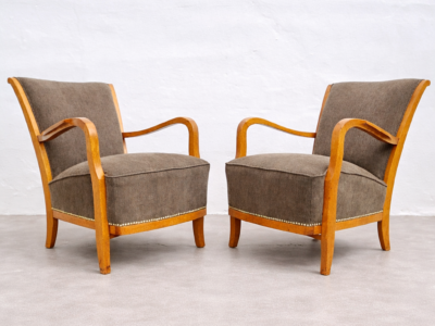 Swedish, Mid-century Art deco Elm Armchairs with FENDI uphostery, 1940s