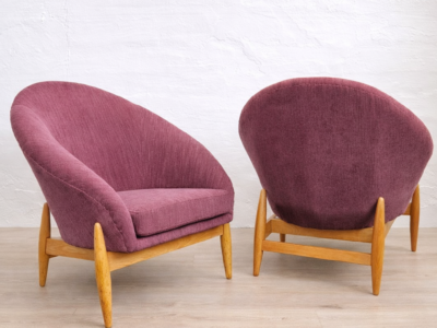 Mid-Century Modern Scandinavian Lounge Chairs in Beech and Hand-Stitched Jacquard Upholstery by Sándor Palócz 1968, Set of 2 Hungary