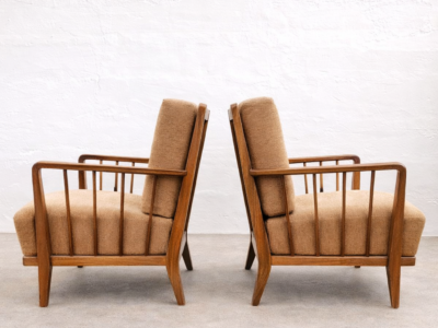 Prof. Gyula Kaesz - Exceptional Black walnut Pair of Hungarian Early 1940s Armchairs in