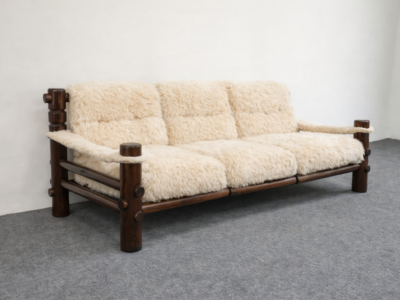 Sculptural Björn Lounge 3-seater Sheepskin Sofa by Aleksander Kuczma, c. 1975 Poland