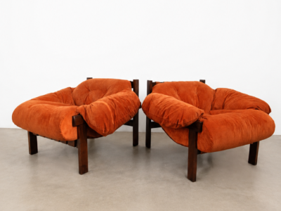 Mid century Brasil style 'Balassa' Lounge chairs with orange fabric, 1973 Hungary